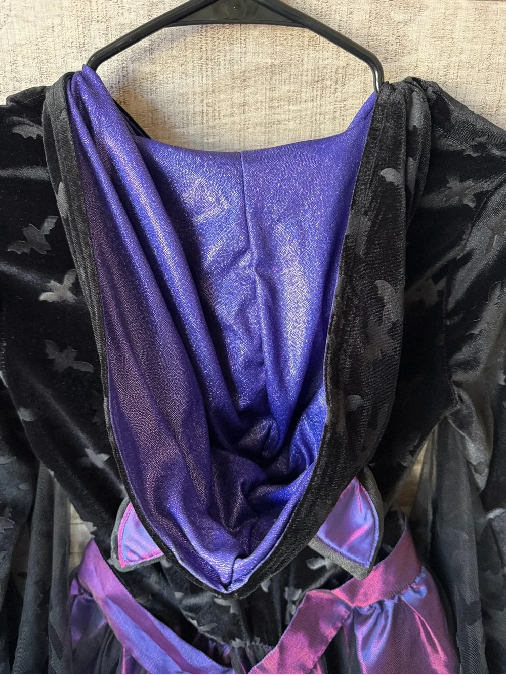 Spirit Halloween Girls Bat Costume Dress Hooded Purple Black Size Large 12-14